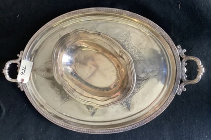 Russian Silver Bowl and 30" Silver Plate Platter - Pay Attention to This Lot!