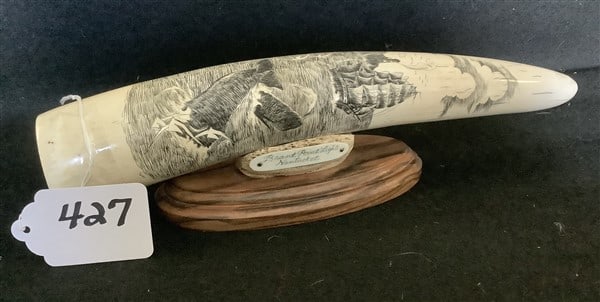 14" Antique Bone Scrimshaw: 14" Antique Bone Scrimshaw