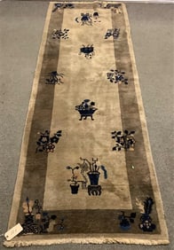 Vintage Chinese Long Rug ca 1930s, 2'11" x 8'8"