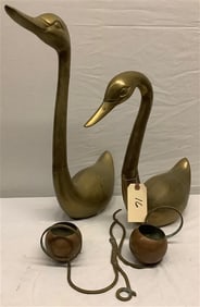 2 Brass Geese and 2 Arm Planter Large Goose 22"