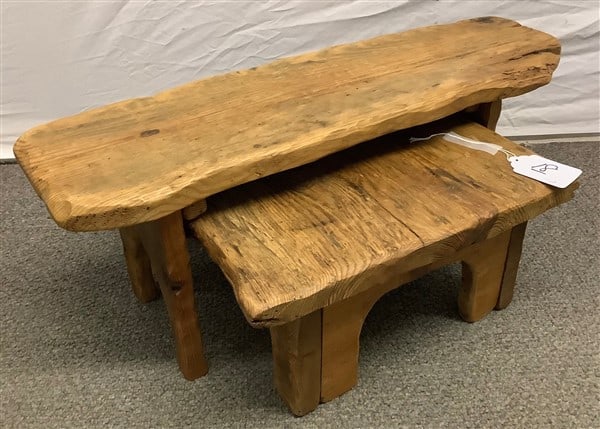 2 Small Wooden Primitive Stools longer one 27": 2 Small Wooden Primitive Stools longer one 27"