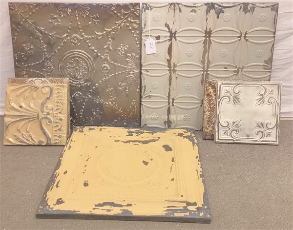 7 Pcs of Framed Tin Ceiling 23" square and 11" square: 7 Pcs of Framed Tin Ceiling 23" square and 11" square