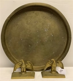 Heavy 38" Brass Tray, 6" Eagle Bknds