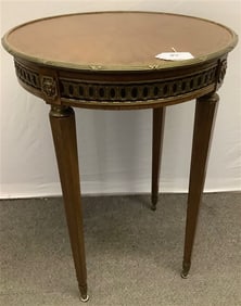Inlaid Mahogany Table with Brass Rim 22" diam and 30" high
