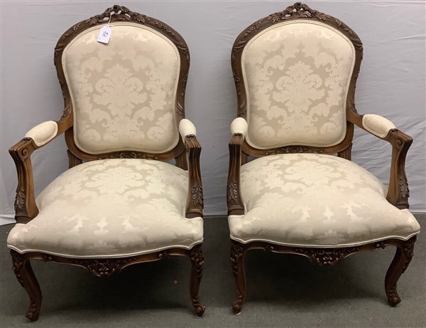 Pr French Style Armchairs: Pr French Style Armchairs...40" high, 24" wide, 25" deep
