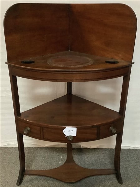 19th Cent Mahogany Corner Washstand: 19th Cent Mahogany Corner Washstand 42" high and 18" wide