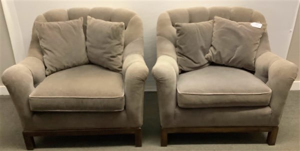 Pr Tufted James Mont Club Chairs: Pr Tufted James Mont Club Chairs, 31" high, 35" wide and 28" deep