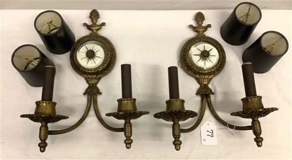 Pr of 2 Arm Brass Sconces: Pr of 2 Arm Brass Sconces,10 x 14