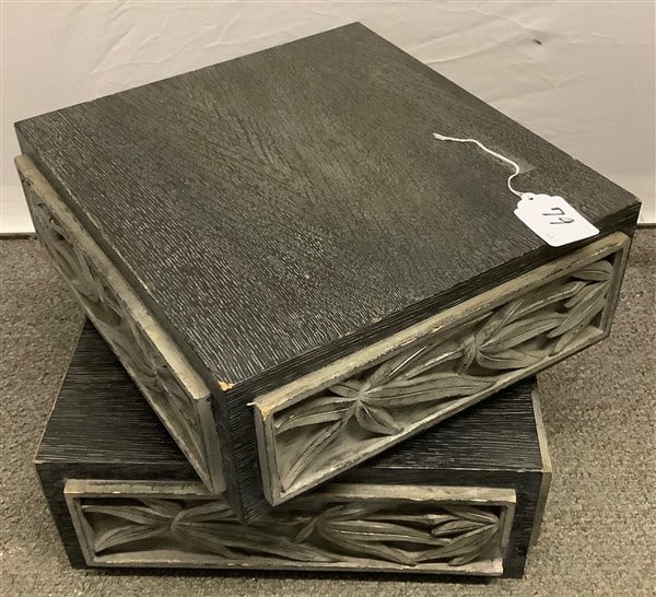 2 James Mont Carved Plinths 16" Square: 2 James Mont Carved Plinths 16" Square, 6" high