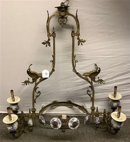 Great Fixture!! Bronze with Griffins Delft Porcelain Accents, 32 x 35