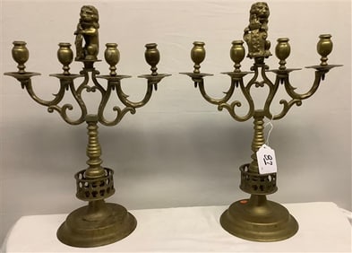Pr 22" Antique Brass Candelabras Extra Nice