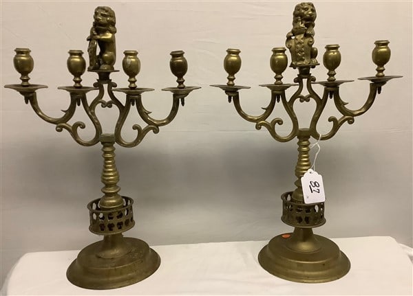 Pr 22" Antique Brass Candelabras Extra Nice: Pr 22" Antique Brass Candelabras Extra Nice
