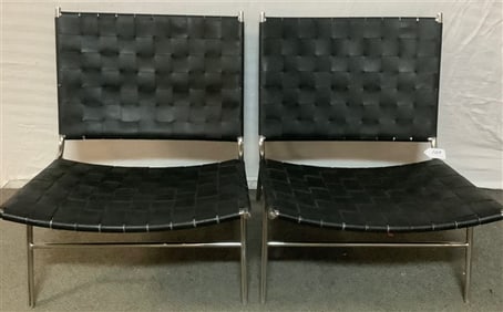 Pr Mid Cent Style Strap Seat Chairs