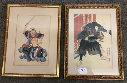 2 Framed Japanese Watercolors 14 x 19
