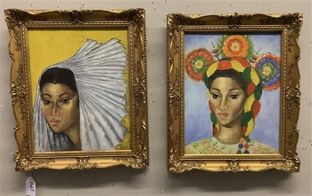 2 Framed O/C sgnd Amuzgos de Metepec 14 x 17