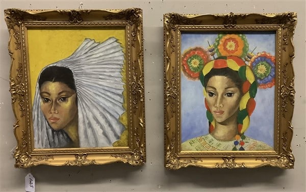 2 Framed O/C sgnd Amuzgos de Metepec 14 x 17: 2 Framed O/C sgnd Amuzgos de Metepec 14 x 17