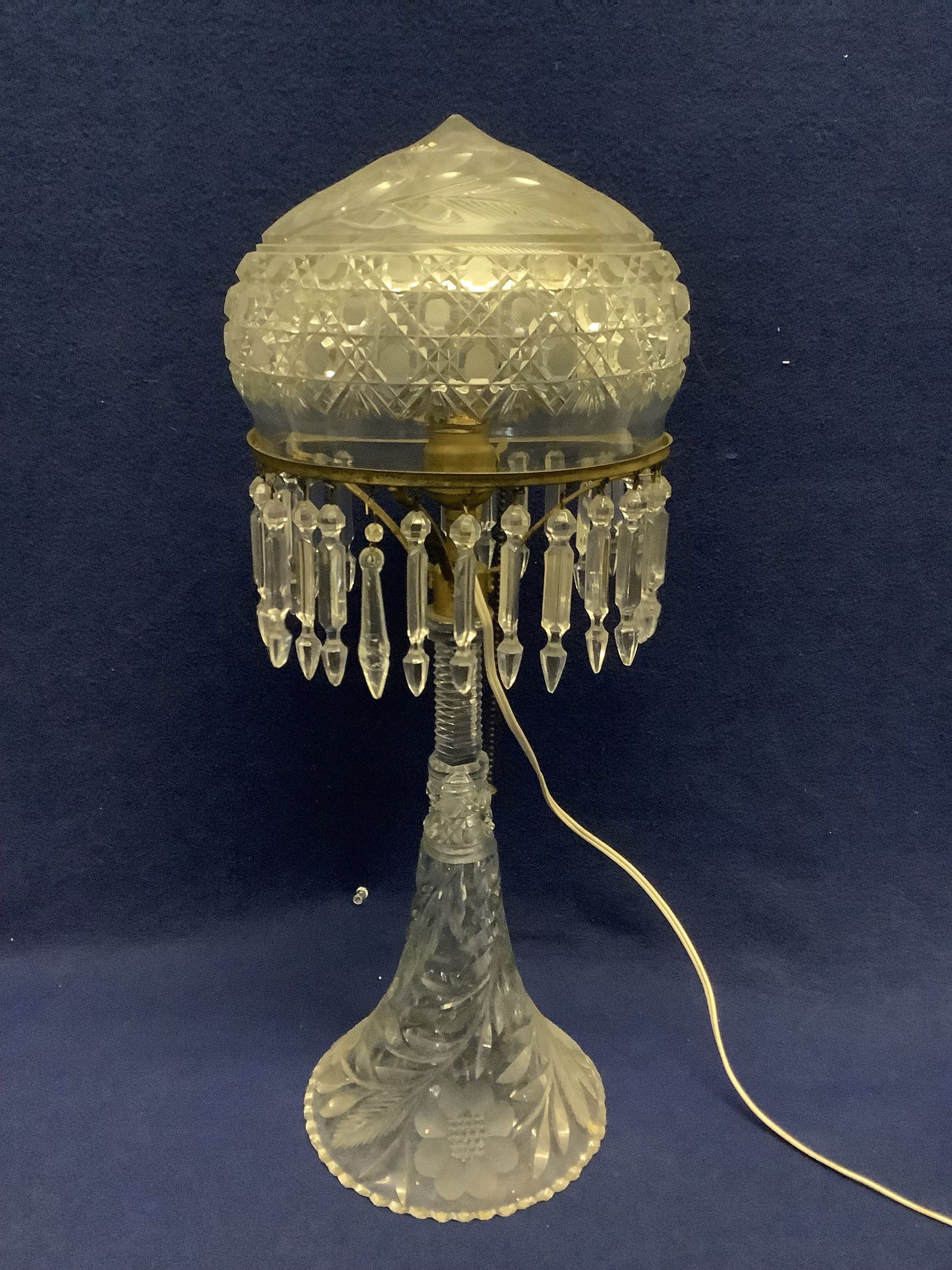 Cut Glass Lamp with Mushroom Shade (1 of 2)