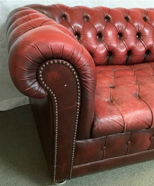 77" Tufted Leather Red Chesterfield - 3
