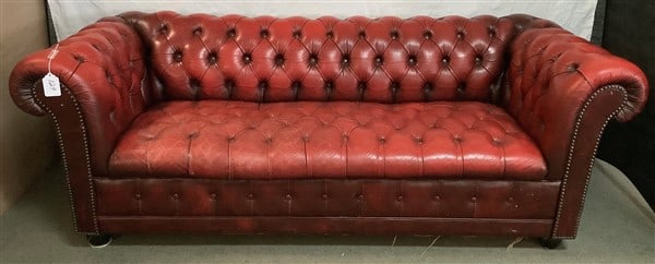 77" Tufted Leather Red Chesterfield - 4