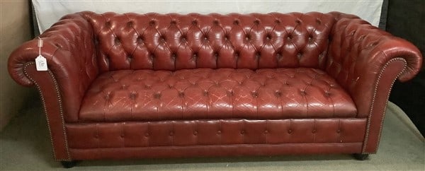 77" Tufted Leather Red Chesterfield