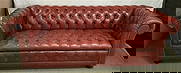 77" Tufted Leather Red Chesterfield: 77" Tufted Leather Red Chesterfield