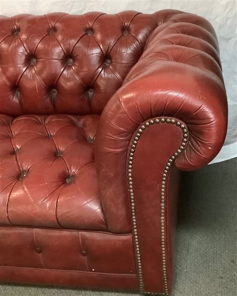 77" Tufted Leather Red Chesterfield - 2