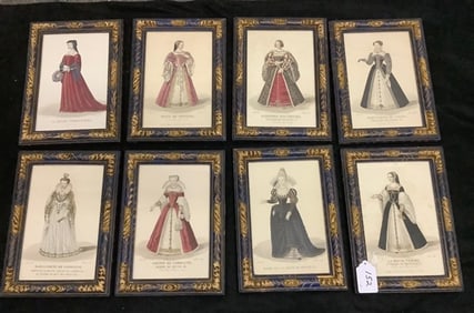 8 Framed French Vintage Prints 10 x 14