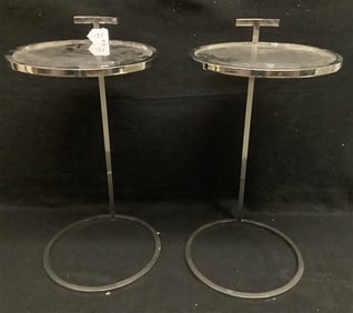 Pr 24" Round Steel Tables 14" diam