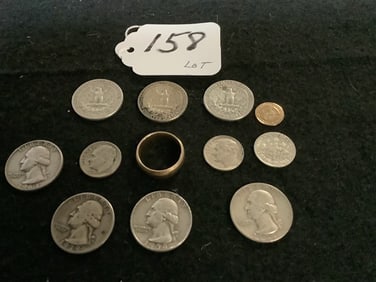 14K Gold Ring 7,3 ,grams total weight 10 Silver Coins
