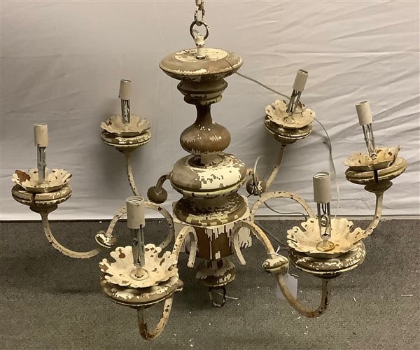 Wood and Iron Shabby Chic Fixture 36" Diam: Wood and Iron Shabby Chic Fixture 36" Diam