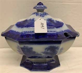 Antique Flow Blue Tureen 11 x 14