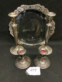 Weighted Sterling Candlesticks and Plate