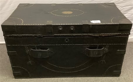 Leather Clad Trunk with Brass Tacking 20 x 36-21" high