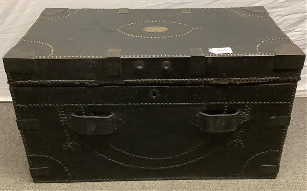 Leather Clad Trunk with Brass Tacking 20 x 36-21" high: Leather Clad Trunk with Brass Tacking 20 x 36-21" high