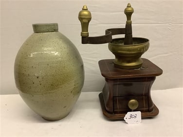 12" Ovoid Pot and Vintage Coffee Mill