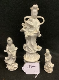 3 Guanyin Porcelain Figures 4, 6, 10" high