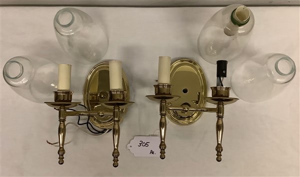 Pr Brass Sconces with Glass Shades (1 of 2)