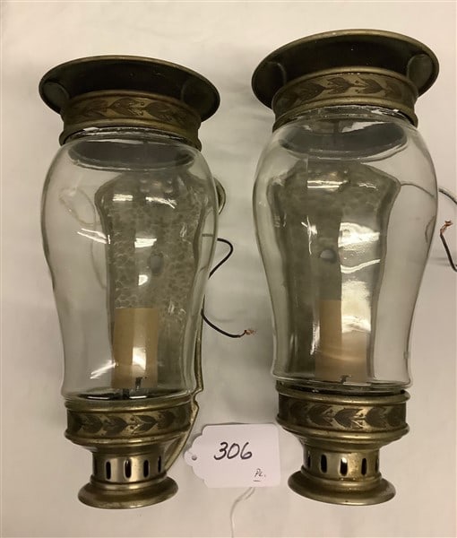 Pr 12" Metal and Glass Sconces: Pr 12" Metal and Glass Sconces