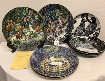 Four 9 1/2" Limoge Plates/4 Bowls Anthropology