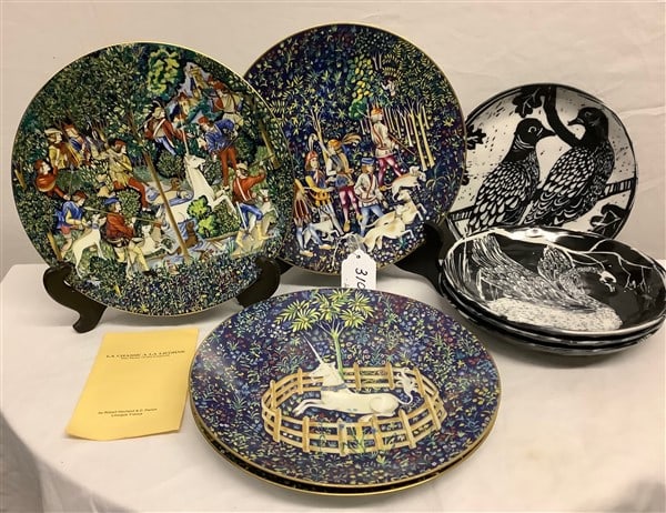 Four 9 1/2" Limoge Plates/4 Bowls Anthropology: Four 9 1/2" Limoge Plates/4 Bowls Anthropology