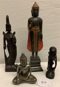 4 Figures in Wood and Metal largest 15"