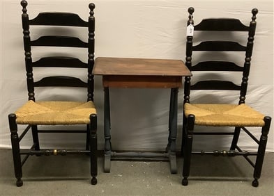 2 Country Ladderbacks/ Pine Sewing Table