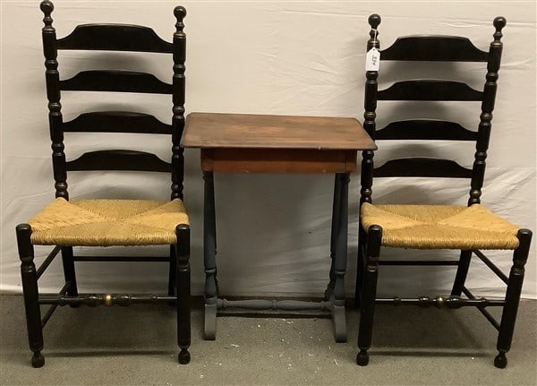 2 Country Ladderbacks/ Pine Sewing Table: 2 Country Ladderbacks/ Pine Sewing Table