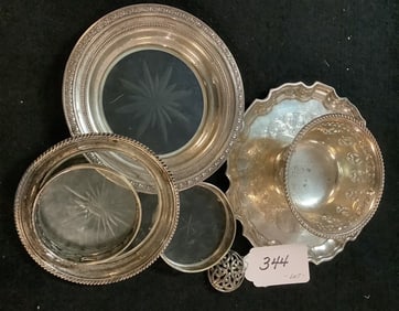 Sterling Silver lot 12.5 troy Plus 4 glass and "800" silver trim items