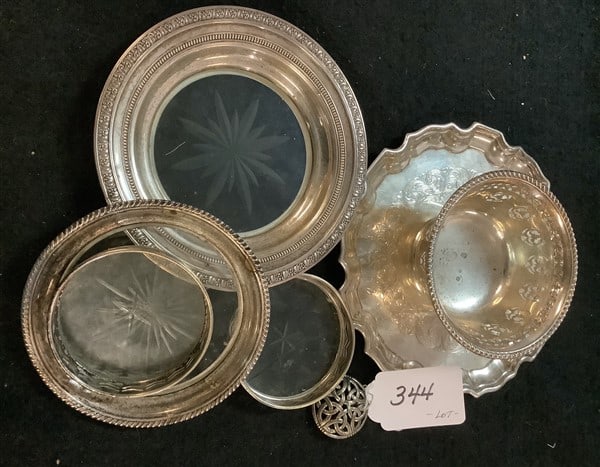 Sterling Silver lot 12.5 troy Plus 4 glass and "800" silver trim items: Sterling Silver lot 12.5 troy Plus 4 glass and "800" silver trim items
