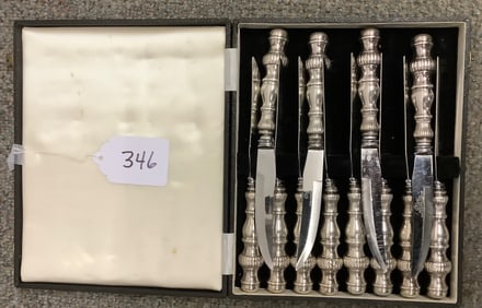 12 Sterling Handled Knives in Fitted Box