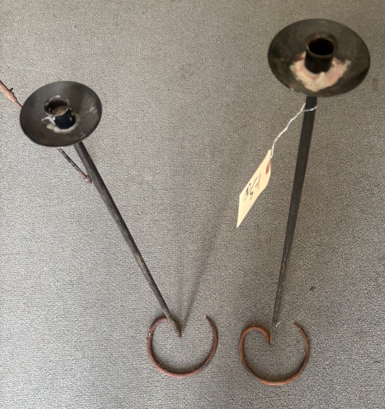 2 Hand Forged Iron Candlesticks tallest 41" (1 of 2)