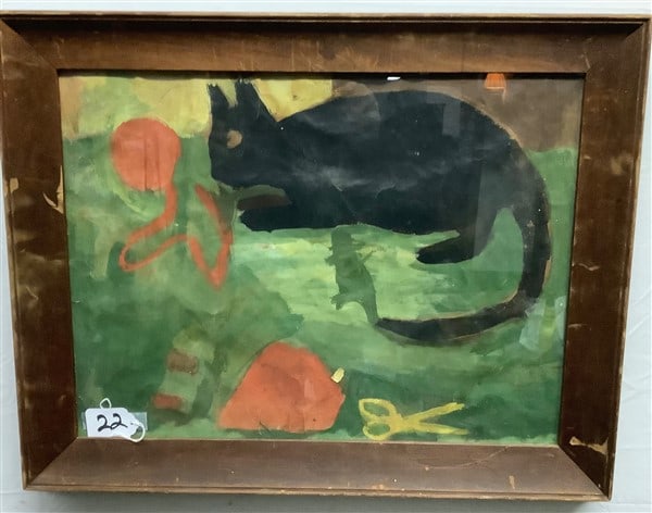 Primitive Folk Art Watercolor on Paper Nicholas Gordon 18 x 24: Primitive Folk Art Watercolor on Paper Nicholas Gordon 18 x 24