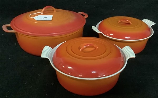 3 Belgian Enameled Cast Iron Pots 30 lbs (1 of 2)