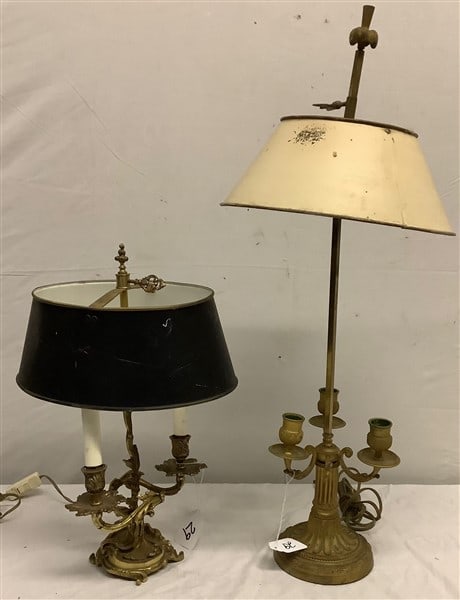 2 Brass Bouillotte Lamps / Orig Tin Shades (1 of 3)